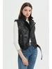 Women's Slim Fit PU Leather Motorcycle Vest with Belt and Zipper