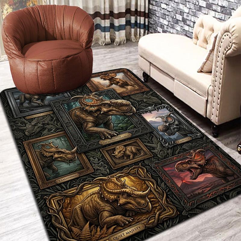 Prehistoric Dinosaur Collage Pattern Rug Floor Mat for Living Room or Bedroom Soft and Comfortable Carpet a Gift for Birthday and Holiday.