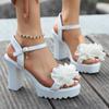 Fashion 2025 Summer High Heels Sandals Woman Gladiator Open Toe Sexy Peep Toe Chunky Heel Platform Shoes Fashion Floral Women Sandals