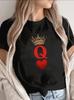 Queen Of Hearts Womens T Shirt Luxury Crown Red Heart Letter Q Graphic Tee Short Sleeve Casual Dating Holiday Party Ladies Tops
