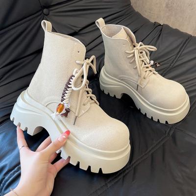 Модные полусапожки на среднем каблуке со шнуровкой для женщин, модные туфли на платформе 2025 зима, новые замшевые ботильоны, дизайнерские кроссовки, туфли-лодочки