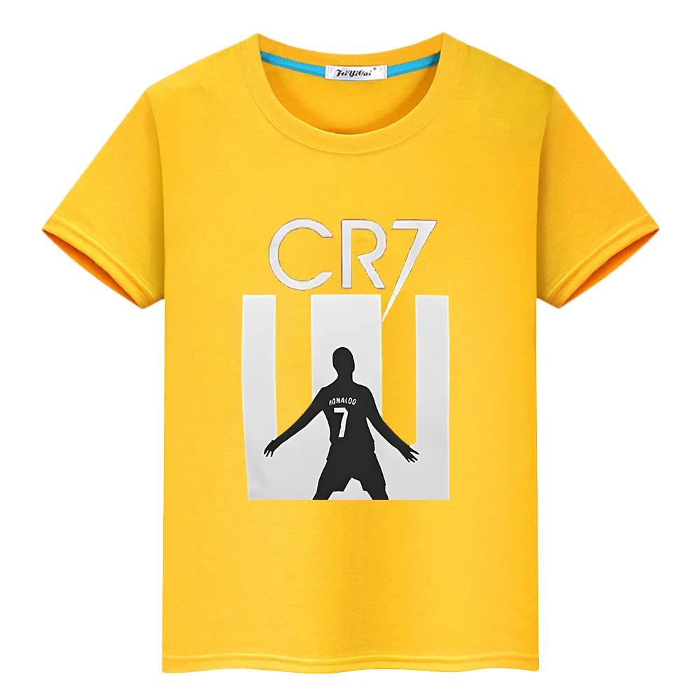 Футбольная футболка фаната CR7 для мальчика 10 лет 100% Хлопок аниме Короткая y2k one piece Принт Роналду Топы футболка гордости детская одежда девочки Веселая милая футболка