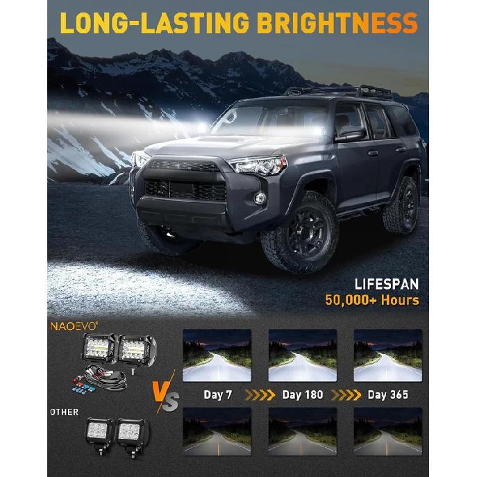 NAOEVO 4 дюйма 2 шт. светодиодные фары Pod Lights Spot Flood Combo светодиодные противотуманные фары для вождения 4x4 Off Road Фары рабочие фары для грузовика, лодки, квадроцикла, UTV, джипа