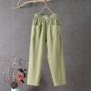 Summer Cotton Line Pants Women Loose Elastic Waist Cropped Trousers Woman Big Pocket Lace Up Casual Pants Plus Size
