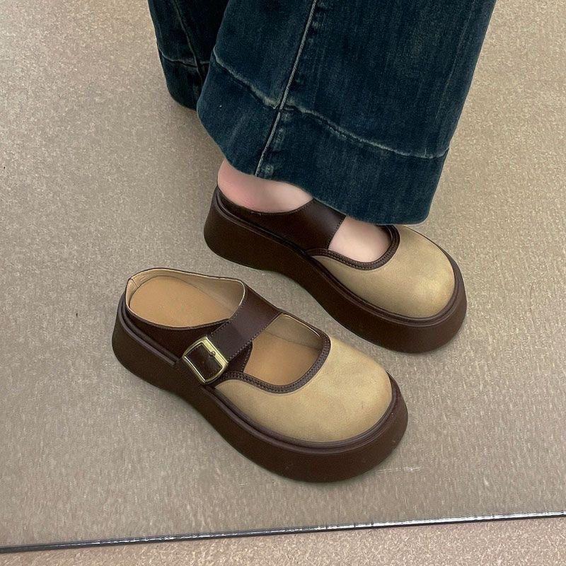 Temperament круглая женская обувь лето 2024 новые удобные и универсальные туфли на толстой подошве ретро тапочки-мешки