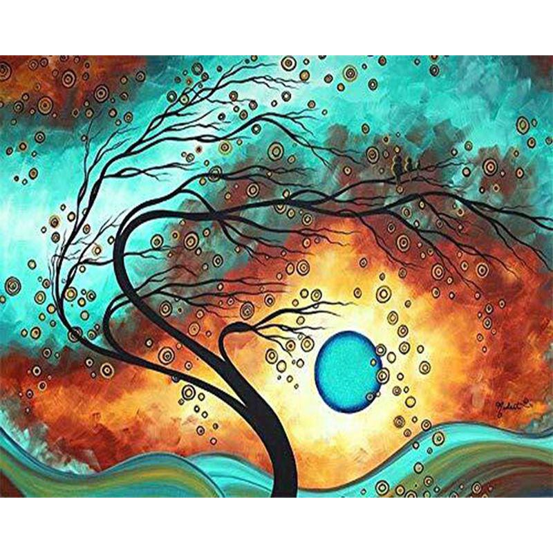 5D DIY Алмазная картина Абстрактное дерево Пейзаж Полный дрель Круглая алмазная мозаика Изображение Стразы Вышивка