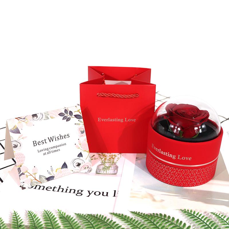 Valentine's Day Circular Jewelry Box Romantic Plastic Birthday Party Rose Decorative Eternal Flower Unique Gift Accessories