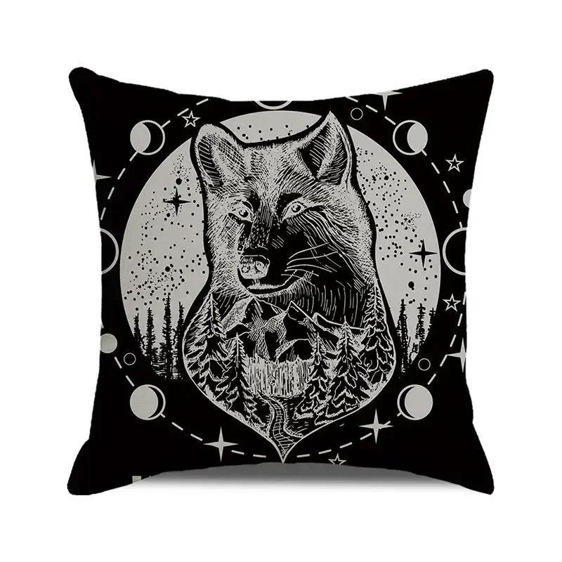 Gothic Black Cat Skull Cushion Cover Witchy Pentagram Tarot Peach Skin Throw Pillowcase For Sofa Living Room Halloween Decor
