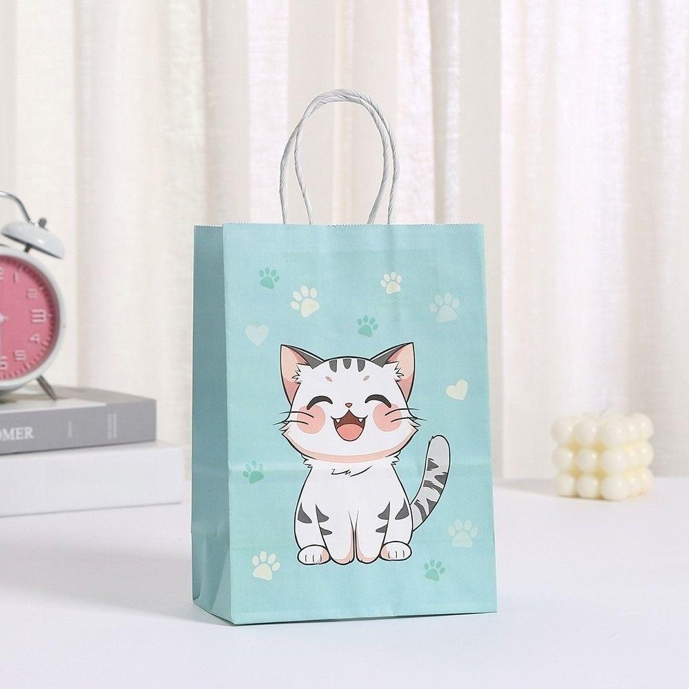 12 шт. Новые милые пакеты для вечеринки с рисунком кошек 21x15 см Утолщенный мешок для угощений с котенком с ручкой Пакет для конфет и подарков для детского душа
