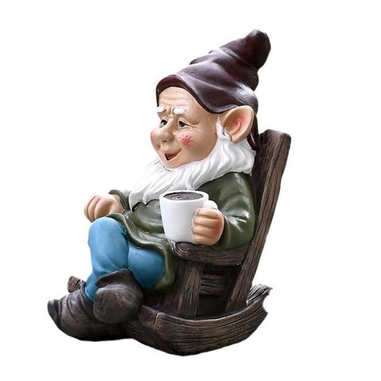Кресло-качалка, фигурка гнома из смолы, держащая кофейный гном, статуэтка эльфа, скульптура для внутреннего и наружного использования, сада, патио, двора, газона, украшение, орнамент