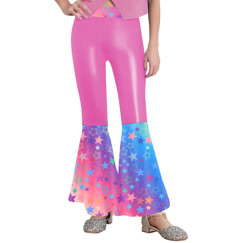 Girls Disco Costume Patchwork Printed Pants Shiny Metallic Elastic Waistbell Bottom Design Role Playing Parties
