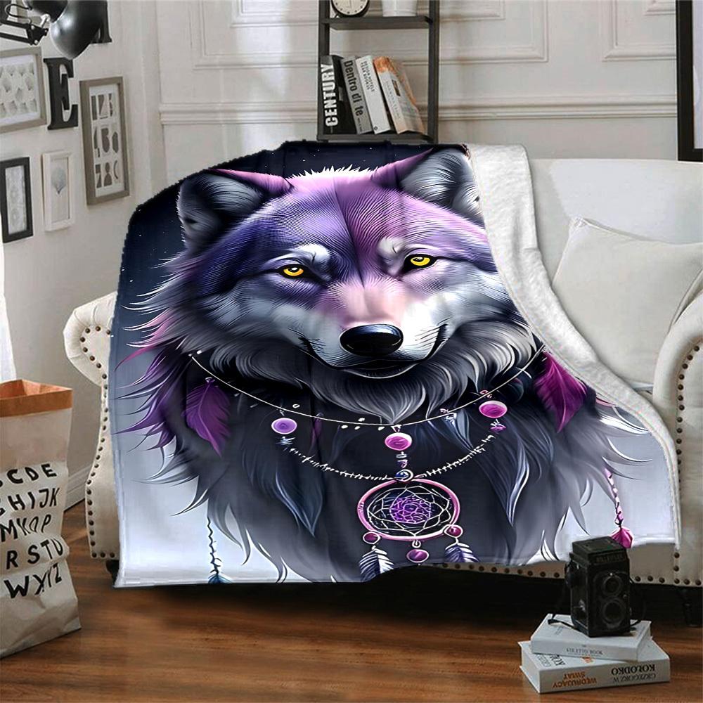 1pc Wolf Dreamcatcher Blanket, Lightweight Flannel Throw Blanket for Sofa, Bed, Travel, Camping, Living Room, Office, Couch, Chair, and Bed