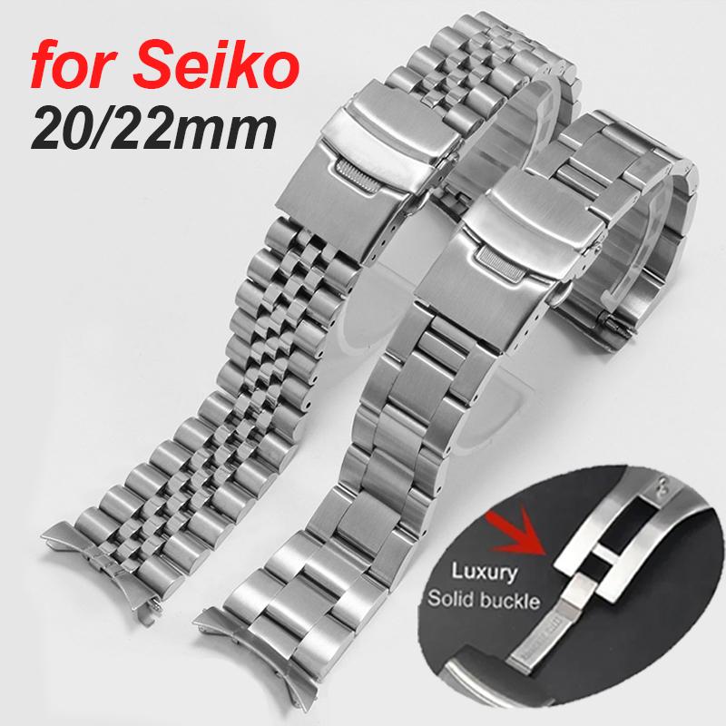 Браслет из цельной нержавеющей стали для часов Seiko Luxury с изогнутым концом, ремешок для часов Oyster 20 мм 22 мм, аксессуар для часов Jubilee
