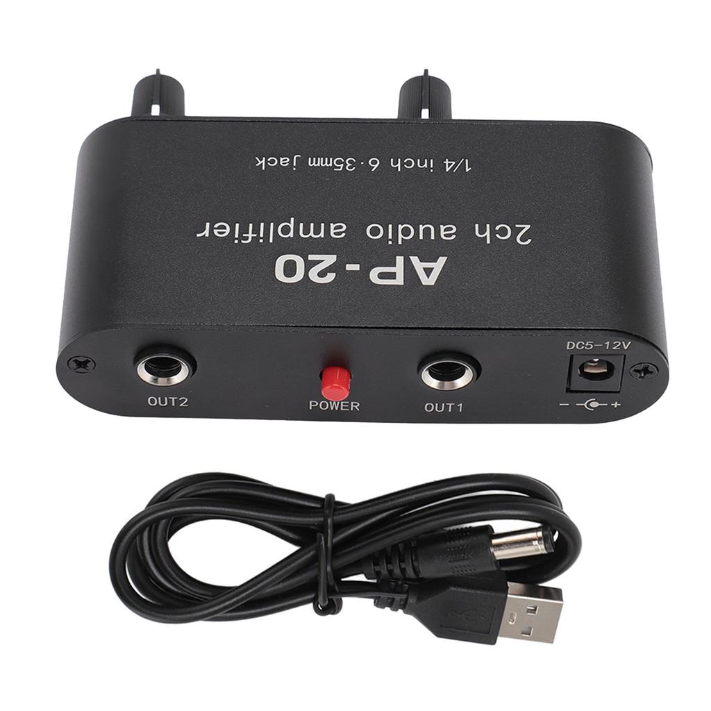 2 Channel Sound Amplifier Balanced 1/4 Inch 6.35mm Gain Independent Adjustment Stereo Sound Amplifie