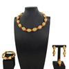 Gold Plated 4Pcs Jewelry Set, Red Crystal & Mesh Bead Necklace Bracelet Earrings Ring for Women Wedding Party