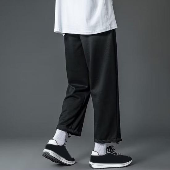 Мужские брюки весна-осень с завязками на талии и эластичным поясом, прямые, широкие, прямые, больших размеров, однотонные, свободные, уличные, спортивные брюки