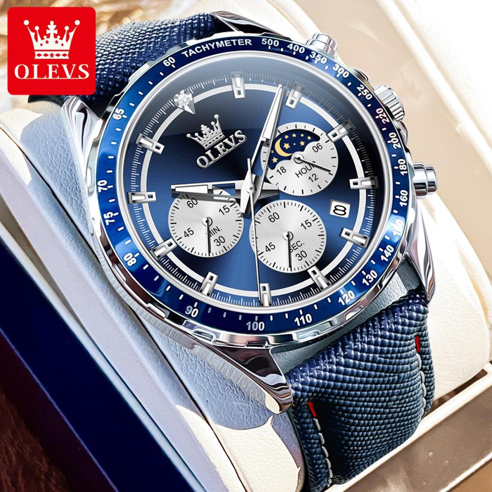 OLEVS Men's Watches Classic Fashion Top Brand Original Quartz Wristwatch for Man Trend Dress Waterproof Luminous Moon Phase Date