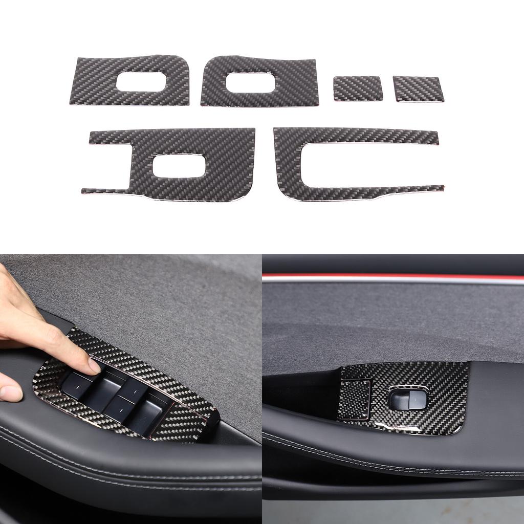 Carbon fiber Window Lift Switch Button Trim Sticker For Tesla Model 3 23-24