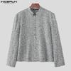 INCERUN Winter Autumn Vintage Men Stand Neck Long Sleeve Casual Buttons Texture Jackets Coats