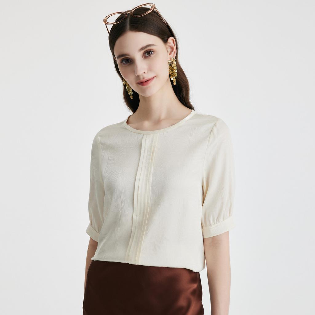 Gentle and Sweet: 100% Mulberry Silk 26 Year Spring/Summer Round Neck Aging Reduction Unique Printed Silk T-shirt for Women