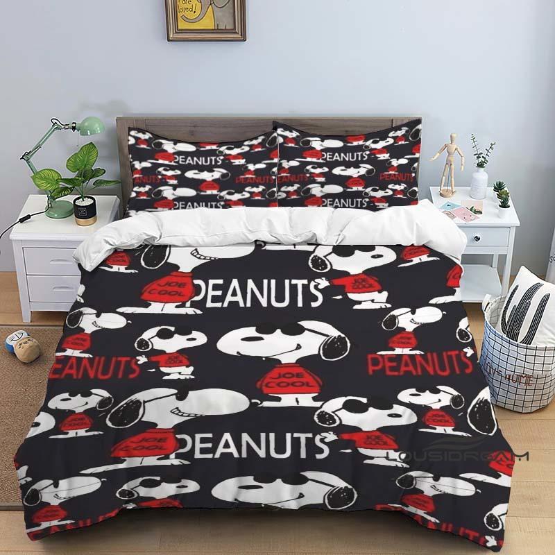 3D-Printed "Snoopy" Series Bedding Set with Cute Cartoon Patterns — Duvet Cover and Pillowcases Available for Customization