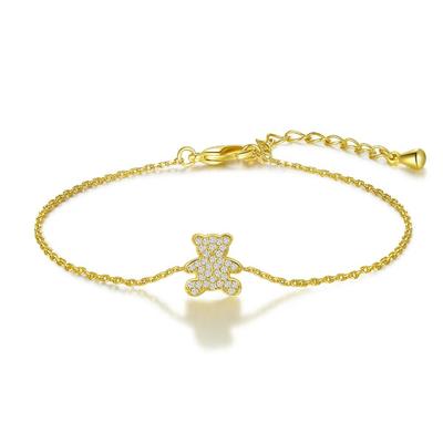 20 см браслет с медведем 14-каратное золотое покрытие медный белый циркон браслет на заказ модные ювелирные изделия милые браслеты с медведем