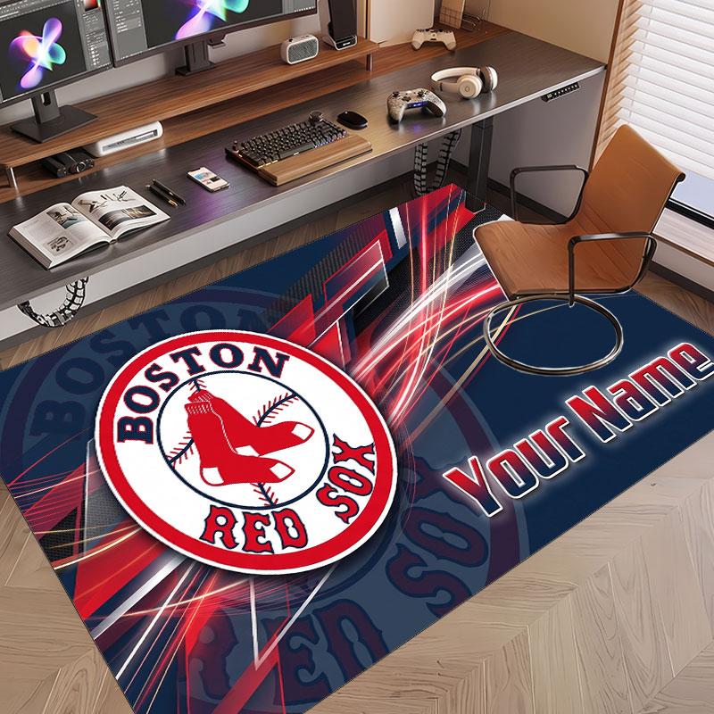 Custom Rug Boston Red Sox Pattern Print Name Text Soft Non‑Slip Floor Carpet for Home Indoor Decoration