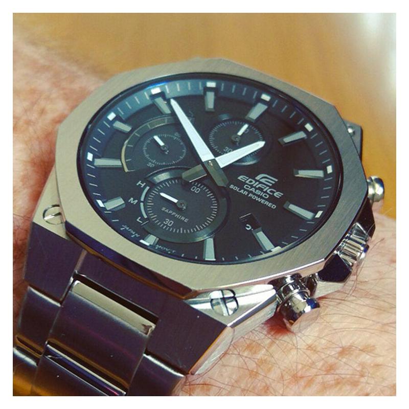 Casio EDIFICE Спортивные Уличные Тонкие Водонепроницаемые Солар Кварцевый Механизм Стальной Браслет Японские и Корейские Часы Мужские Часы Черный Циферблат EFS-S570D-1A