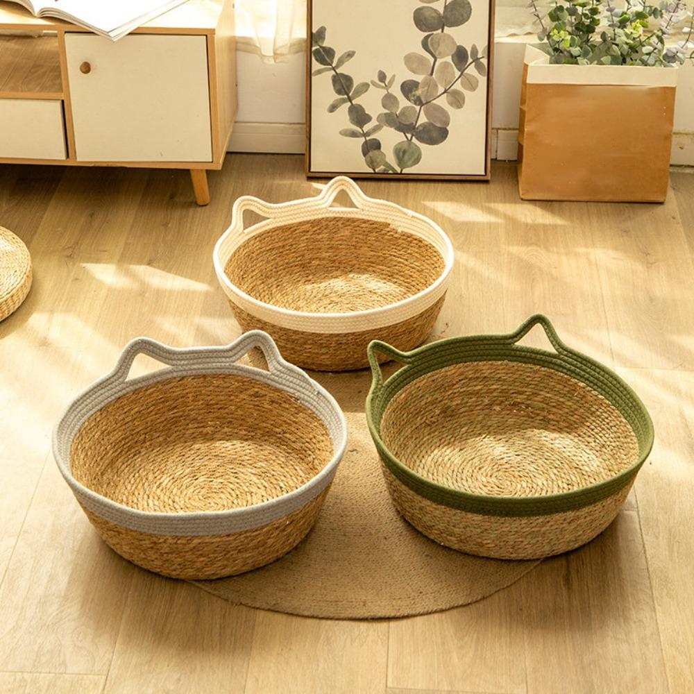 Круглое универсальное кошачье гнездо, удобная игрушка, кровать для питомца, милое плетеное вручную кошачье гнездо