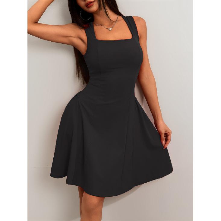 Модные однотонные вечерние мини-платья-комбинации с квадратным вырезом и открытой спиной, новинка 2025 года, элегантное клубное короткое плиссированное платье с высокой талией
