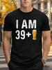 Men Black Tee 39 Plus Beer Glass Birthday Vintage Graphic Print Short Sleeve Loose Casual For A