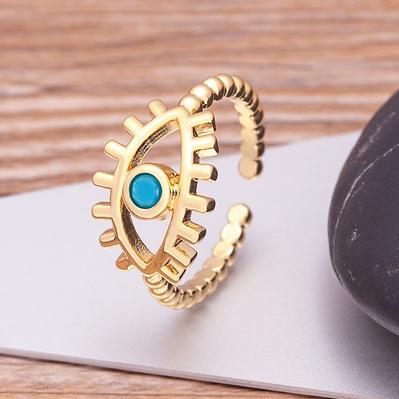 Fashion Bohemian Lucky Turkish Evil Eye Rhinestone Open Rings For Women Vintage Boho Adjustable Ring Copper Zircon Party Jewelry