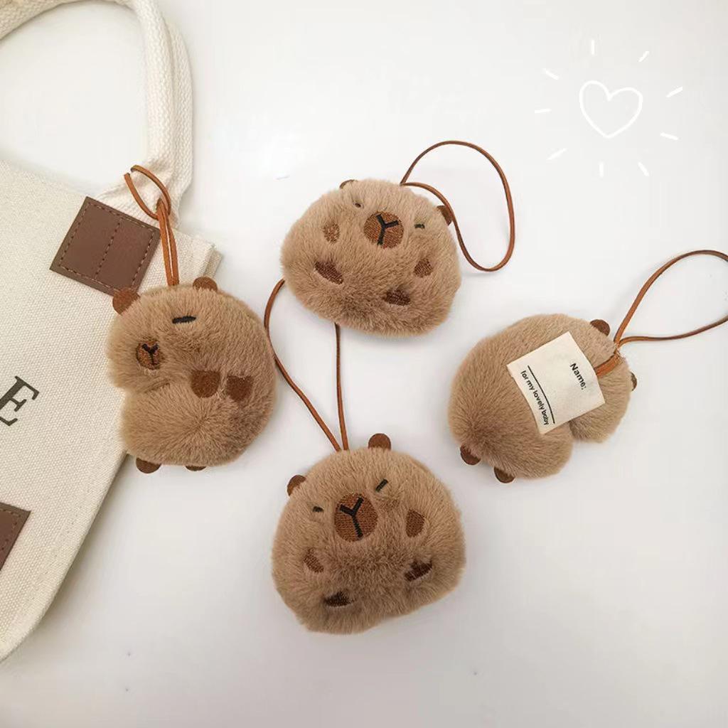 Kawaii Plush Capybara Keychain Anti-lost Mark Tag Key Holder For Kid Kindergarten Backpack Pendant Decor