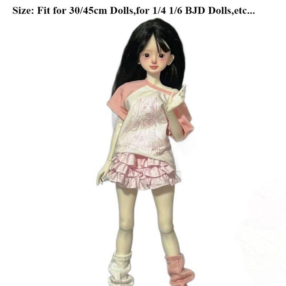 With Leg Socks Leisure T-shirt Cartoon Doll Cake Skirt for 30/45cm Dolls for 1/4 1/6 BJD Dolls