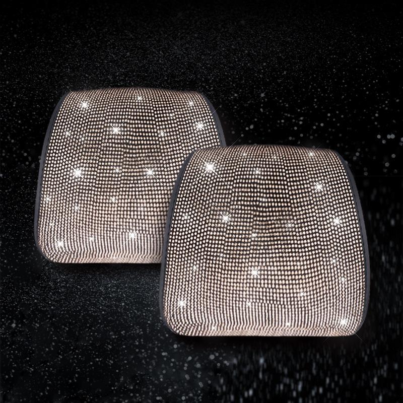 1PC Bling Car Seat Headrest Cover Rhinestone Auto Head Pad Cushion Protector Diamond Interior Accessories For Women Easy-tall