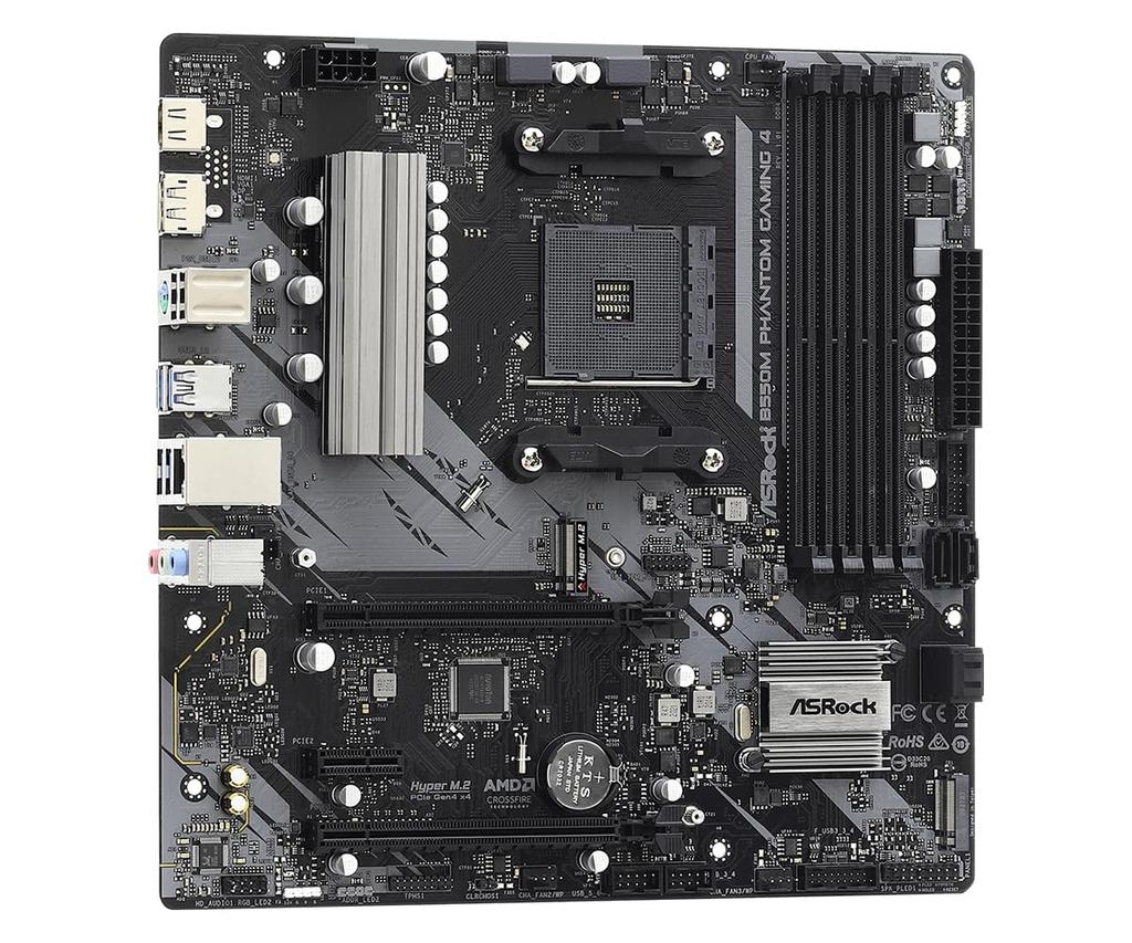 Asrock Материнская плата MicroATX с чипсетом B550, совместимая с серией AMD Ryzen5000, авторизованный дистрибьютор B550M Phantom Gaming 4 (Сокет AM4) [Одомашненный