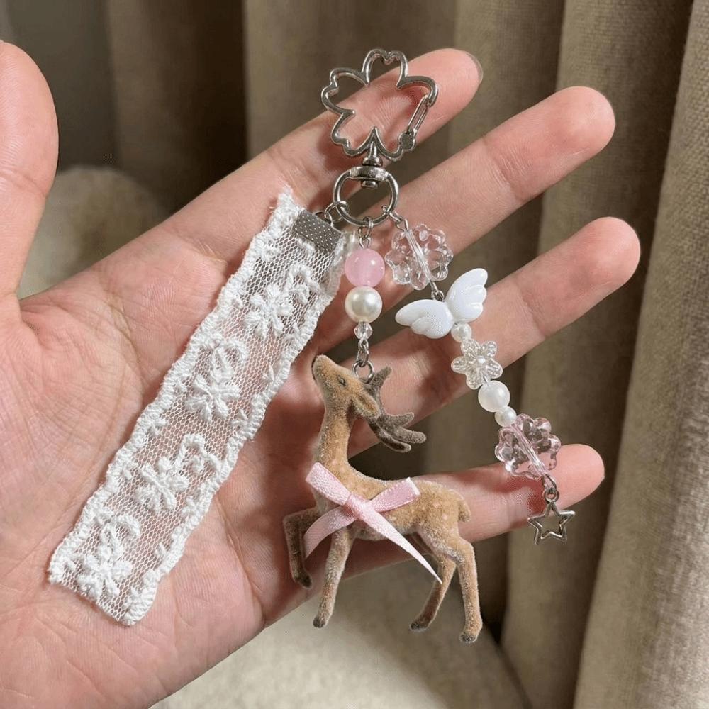 Ribbon Bow Design Plush deer ornament Coquette Style Phone Charms Cute Bag Pendant Phone Accessory