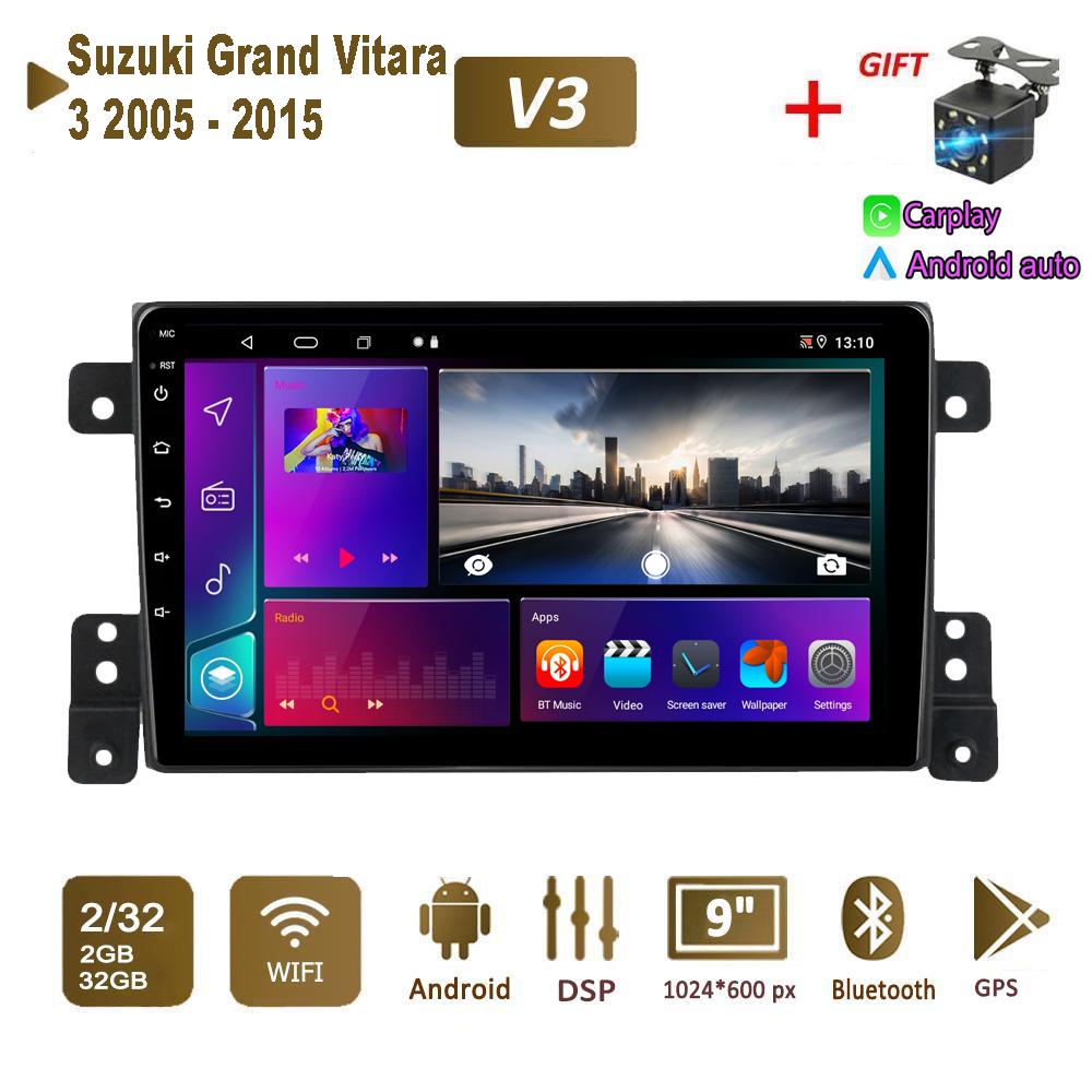 Android Car Radio Stereo для Suzuki Grand Vitara 3 2005 - 2015 GPS-навигация 2DIN 4-ядерный мультимедийный проигрыватель Carplay Autoradio 2+32 ГБ