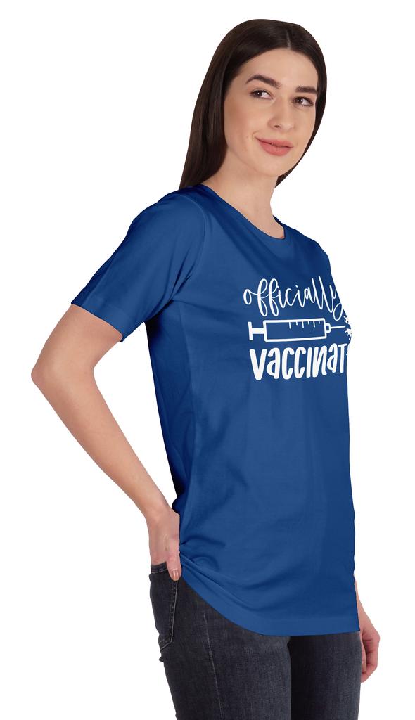 Inkmeso Womens Officially Vaccinated Funny Pro-Vaccine Crew Neck T-shirt