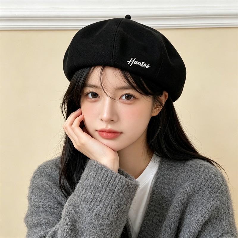 Womens Vintage Pumpkin Beret Hat - Stylish Painter Cap Fall Winter Slim Face Look Retro Octagonal Beanie