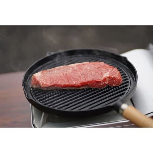 Ikenaga Iron Works Grill Pan with Wooden Handle, Induction and Gas Compatible, 26cm
