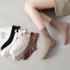 Female Spring and Autumn Striped Embroidered Bear Middle Tube Pile Cotton Socks