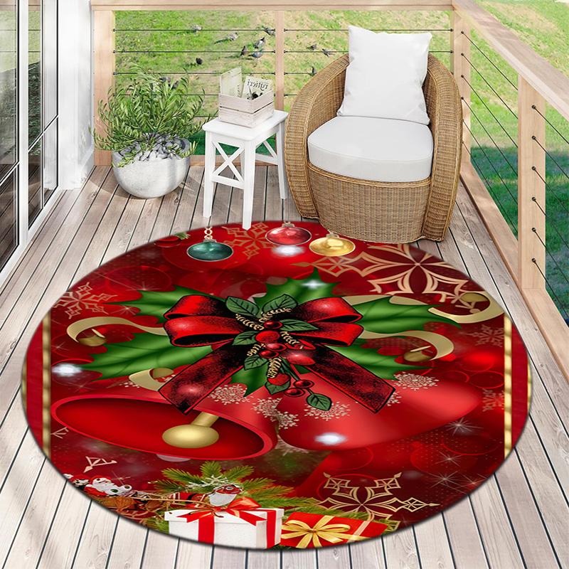 Cute Christmas Day Gift Bell Santa Claus Snowman Christmas Tree round rug Home Soft Decorative Anti slip Chair Mat Carpet Outdoor Floor Mat Carpet 106