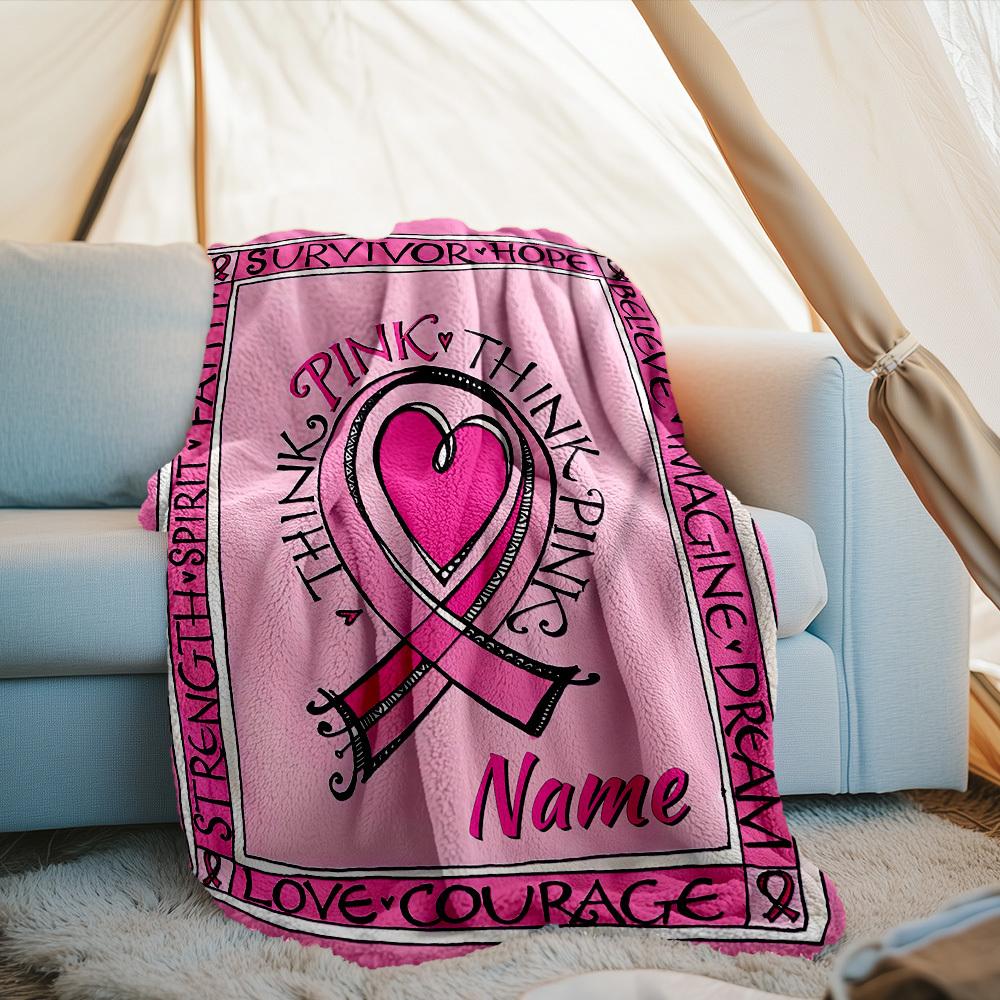 Breast Cancer Awareness Outdoor Customize Your Name Blanket Comfortable Soft Lightweight Allseason Multipurpose Blanket For Travel Camping Picnics