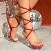 Strap Slope Heel 11CM Nightclub Shoes Trendy Car Model Women's Shoes Walk Show Steel Pipe Dance Shoes Crystal Sole LFD
