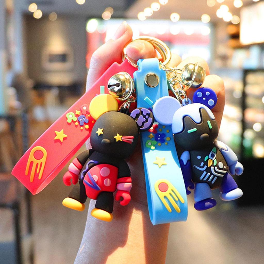 AOOMO Space Bear Bag Charm, Cute Rabbit Silicone Fashion Key Ring with Carabiner, Ink Green (Black)