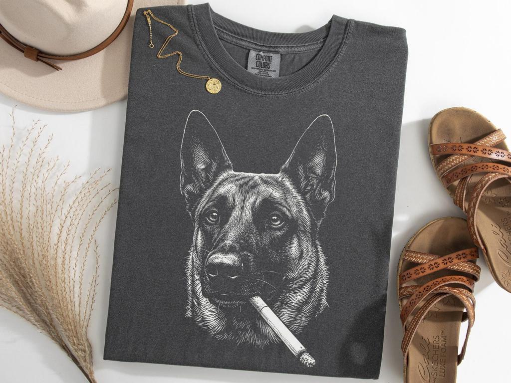 Belgian Malinois Smoking Meme Shirt, Brainrot Malinois Gen Z Tee, Dog Lover Gift