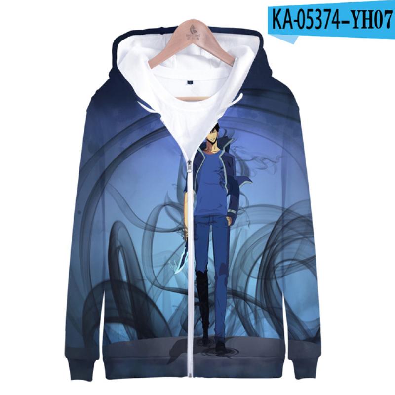 Выравнивающая толстовка соло, 3D унисекс, толстовка на молнии для женщин/мужчин, с длинным рукавом, уличная одежда в стиле Харадзюку, корейская одежда в стиле манга