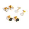 Three-piece Set of Stud Earrings for Women,Stainless Steel Imitation Pearl Heart Shape Flowers Earrings, Geometric Jewelry Gifts
