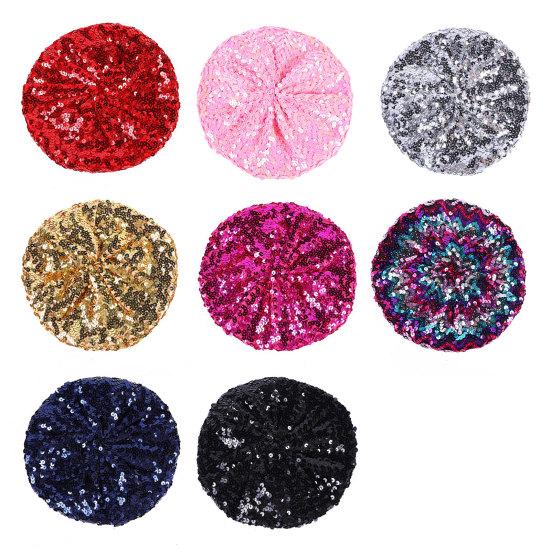 Sequin Beret for Women Sparkling Stage Effect No Brim Flat Top Solid Color Parties Performances Headwear Lady Cap